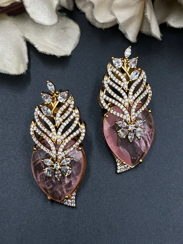 Gold_Tone_Leaf_Design_Drop_Earrings_For_Women