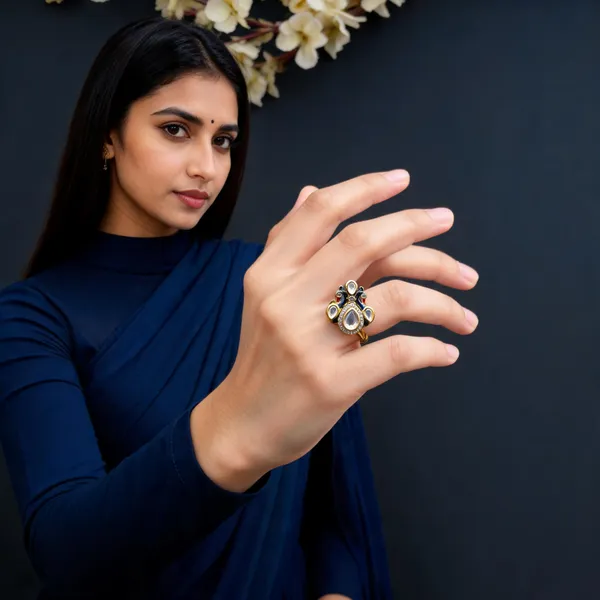 Gold_Tone_Clear_Teardrop_Cluster_Ring_For_Women