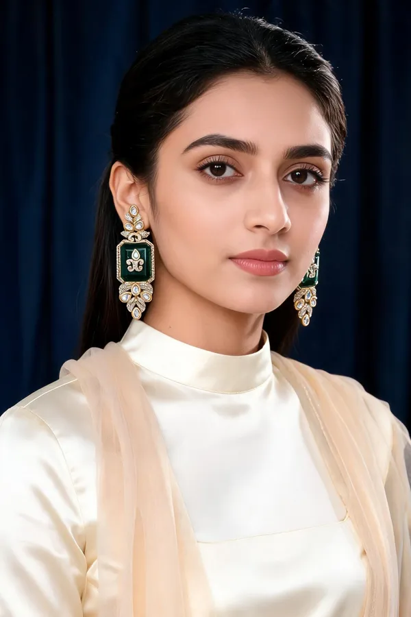 Gold_Green_Rectangular_Stone_Long_Drop_Earrings_For_Women