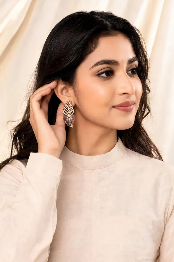 Gold_Tone_Leaf_Design_Drop_Earrings_For_Women