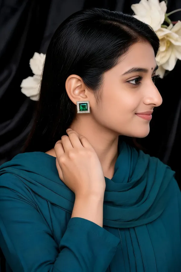 Green_Gold-Tone_Faceted_Square_Stone_Stud_Earrings_For_Women