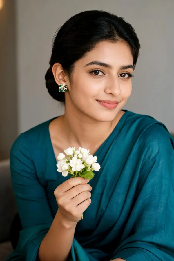 Green_Gold_Tone_Floral_Square_Stud_Earrings_For_Women