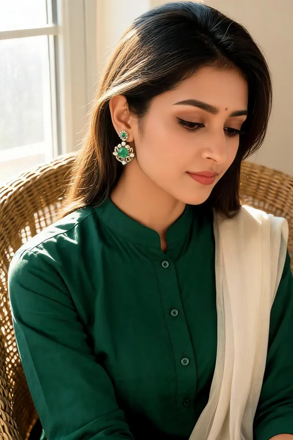 Green_Gold-Tone_Faceted_Stone_Leaf_Detail_Stud_Earrings_For_Women