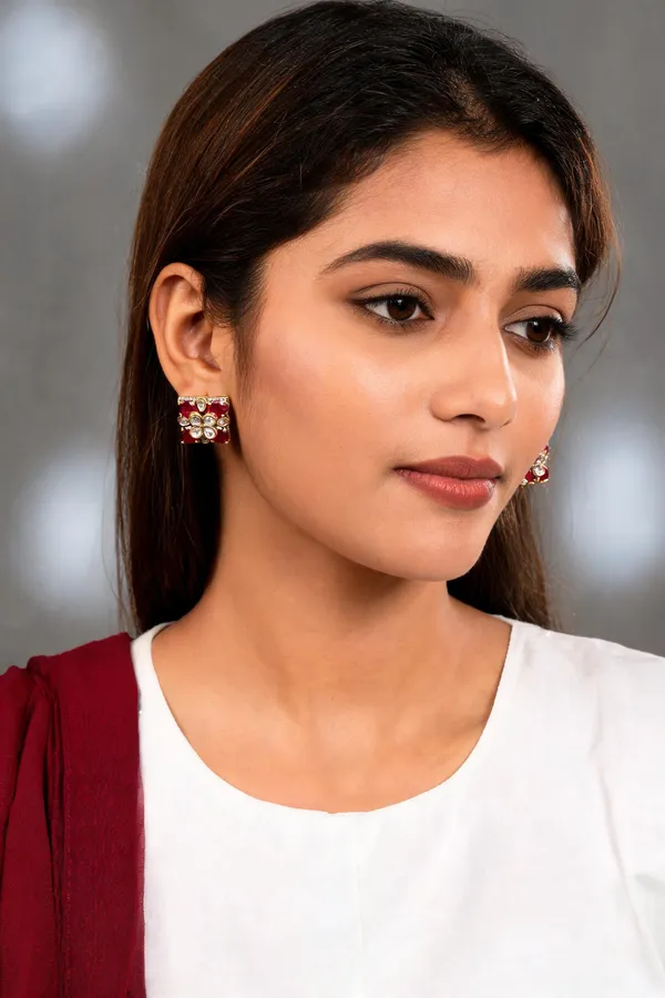 Red_Stone_Square_Floral_Stud_Earrings_For_Women