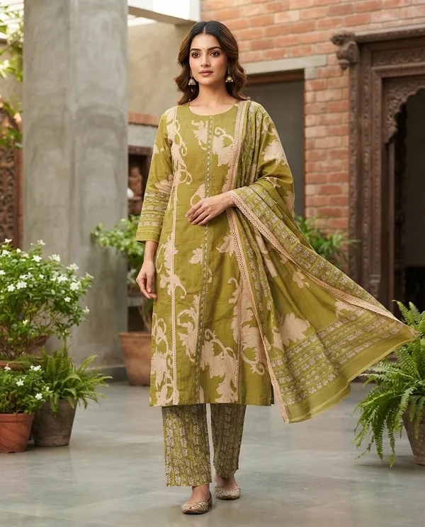 Green_Cotton_3-Piece_Suit_Set_For_Women