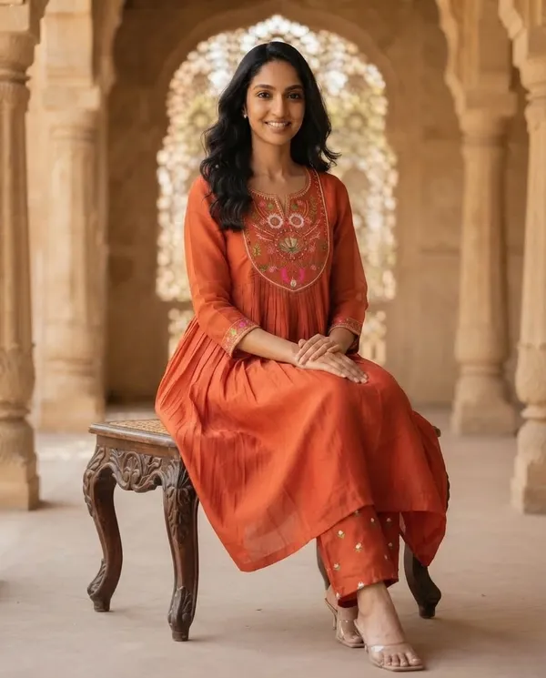 Orange_Cotton_Cotton_Frock_Suit_For_Women
