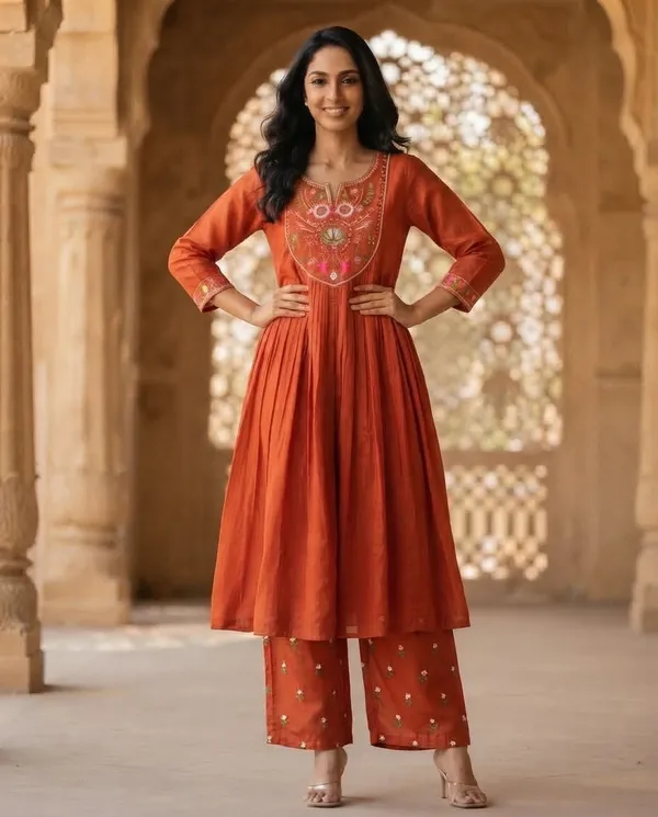 Orange_Cotton_Cotton_Frock_Suit_For_Women