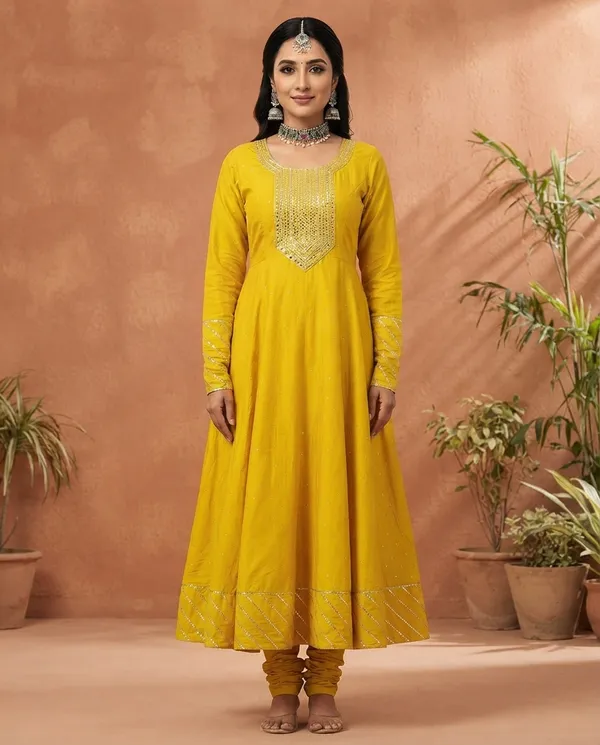 Lemon_Yellow_Cotton_Cotton_Frock_Suit_Set_For_Women