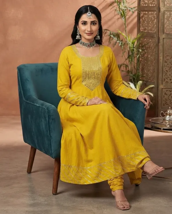 Lemon_Yellow_Cotton_Cotton_Frock_Suit_Set_For_Women