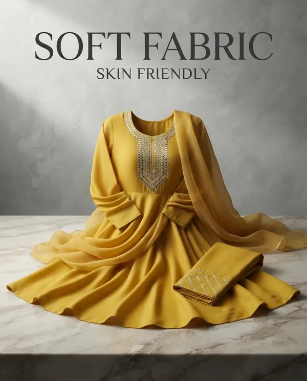 Lemon_Yellow_Cotton_Cotton_Frock_Suit_Set_For_Women