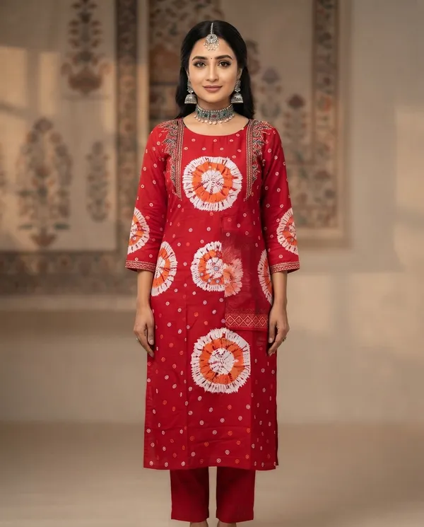 Red_Cotton_Cotton_Suit_Set_For_Women