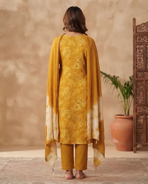 Yellow_Cotton_3-Piece_Suit_Set_For_Women