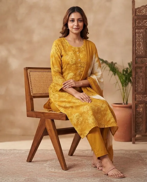 Yellow_Cotton_3-Piece_Suit_Set_For_Women