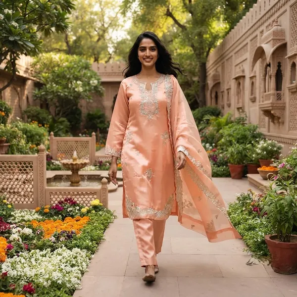 Peach_Rayon_Kurta_Suit_Set_For_Women