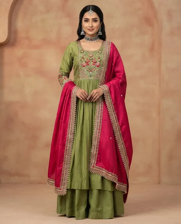 Mehndi_Green_Rayon_Designer_Frock_Suit_Set_For_Women