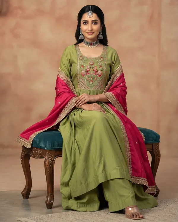 Mehndi_Green_Rayon_Designer_Frock_Suit_Set_For_Women