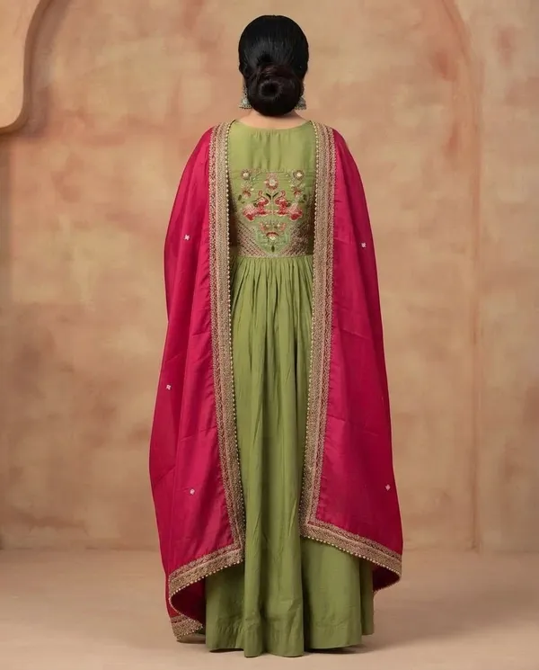 Mehndi_Green_Rayon_Designer_Frock_Suit_Set_For_Women