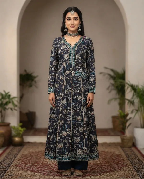 Purple_Rayon_Frock_Suit_Set_For_Women