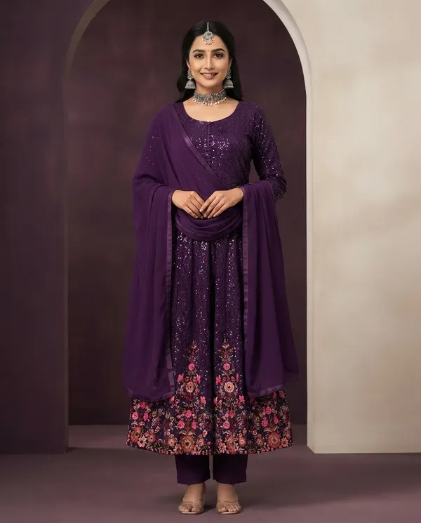 Purple_Rayon_Frock_Suit_Set_For_Women