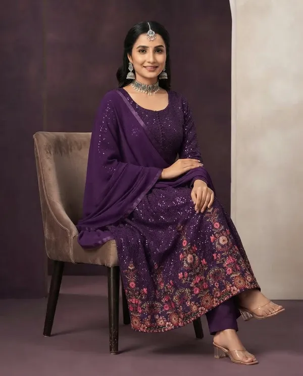 Purple_Rayon_Frock_Suit_Set_For_Women