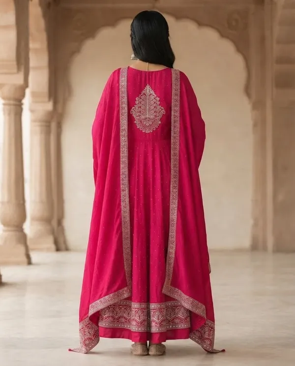 Maroon_Rayon_Frock_Suit_Set_For_Women
