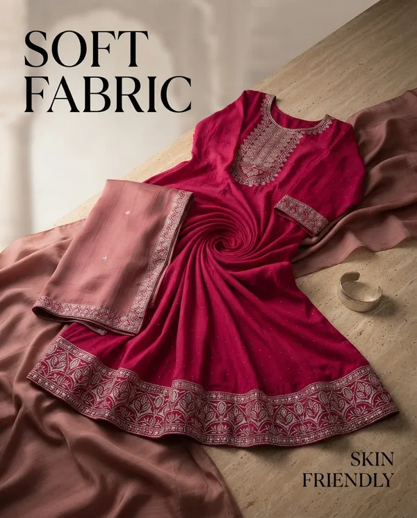 Maroon_Rayon_Frock_Suit_Set_For_Women