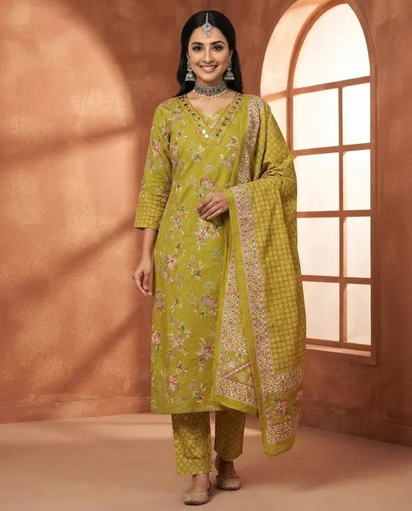 Mehndi_Green_Cotton_3-Piece_Suit_Set_For_Women