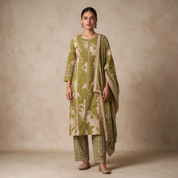 Green_Cotton_3-Piece_Suit_Set_For_Women