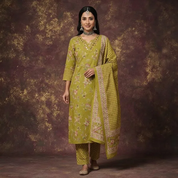 Mehndi_Green_Cotton_3-Piece_Suit_Set_For_Women