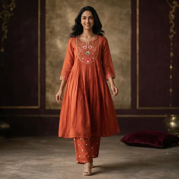 Orange_Cotton_Cotton_Frock_Suit_For_Women