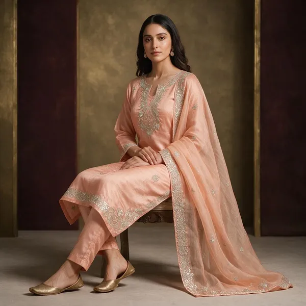 Peach_Rayon_Kurta_Suit_Set_For_Women