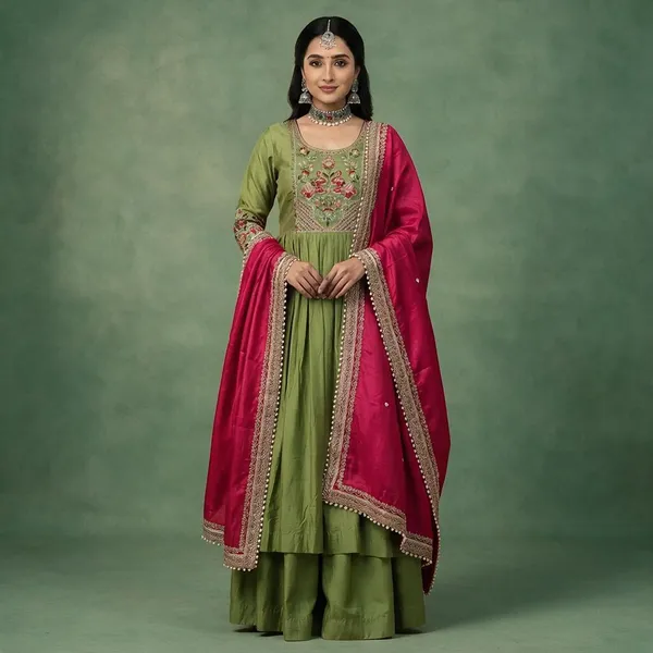 Mehndi_Green_Rayon_Designer_Frock_Suit_Set_For_Women