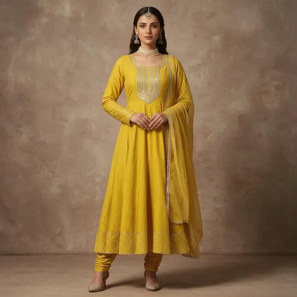 Lemon_Yellow_Cotton_Cotton_Frock_Suit_Set_For_Women