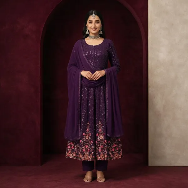 Purple_Rayon_Frock_Suit_Set_For_Women