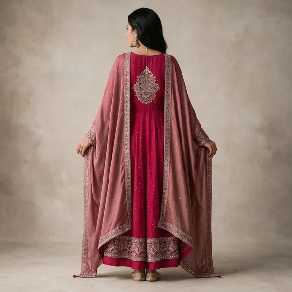 Maroon_Rayon_Frock_Suit_Set_For_Women