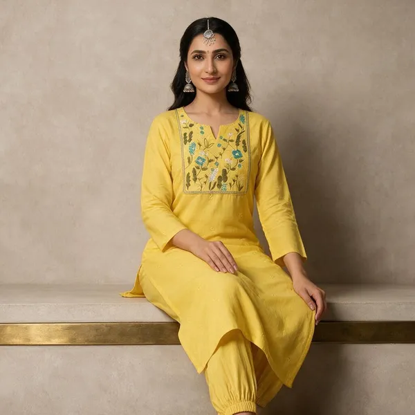 Yellow_Rayon_Suit_Set_For_Women