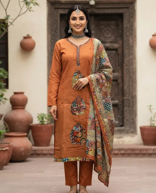 Dusty_Orange_Rayon_Suit_Set_For_Women