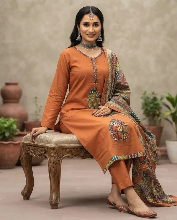 Dusty_Orange_Rayon_Suit_Set_For_Women