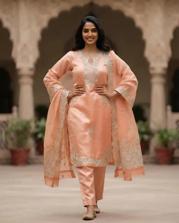 Peach_Rayon_Kurta_Suit_Set_For_Women