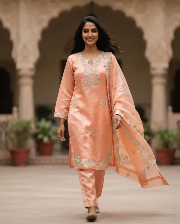 Peach_Rayon_Kurta_Suit_Set_For_Women