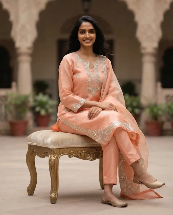 Peach_Rayon_Kurta_Suit_Set_For_Women