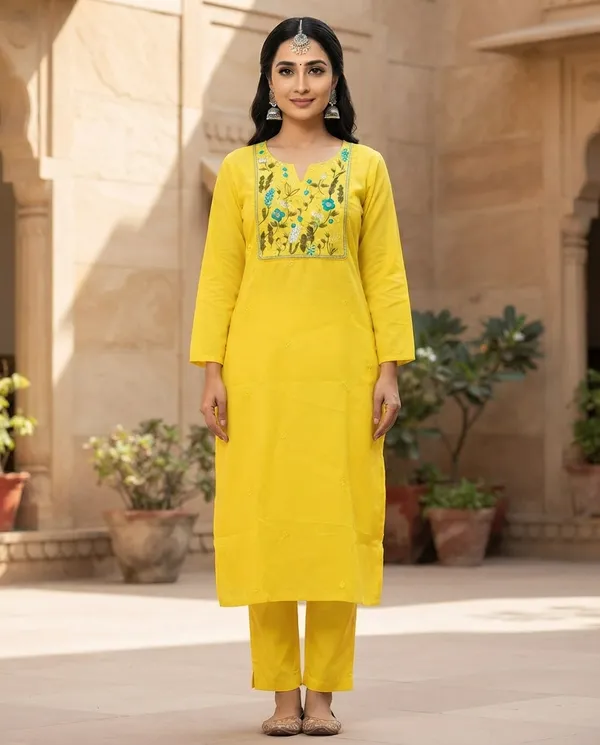 Yellow_Rayon_Suit_Set_For_Women