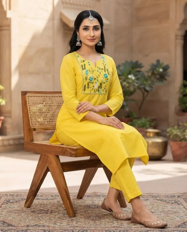Yellow_Rayon_Suit_Set_For_Women