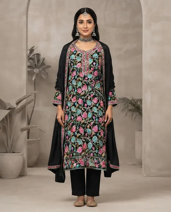 Black__And__Multicolor_Rayon_Suit_Set_For_Women