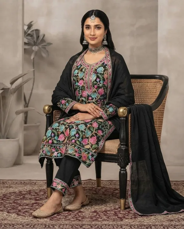 Black__And__Multicolor_Rayon_Suit_Set_For_Women