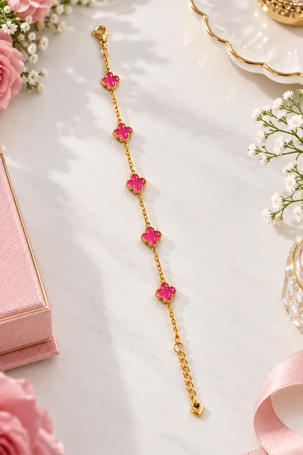 Pink_Gold_Tone_Floral_Charm_Bracelet_for_Women
