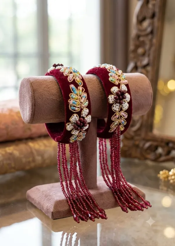 Maroon_Velvet_Embellished_Bridal_Bangles_for_Women