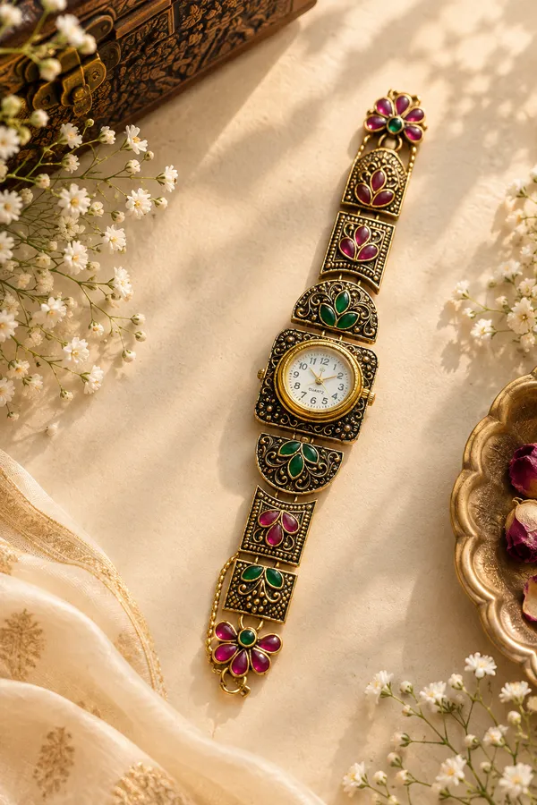 Gold_Tone_Floral_Analog_Bracelet_Watch_for_Women