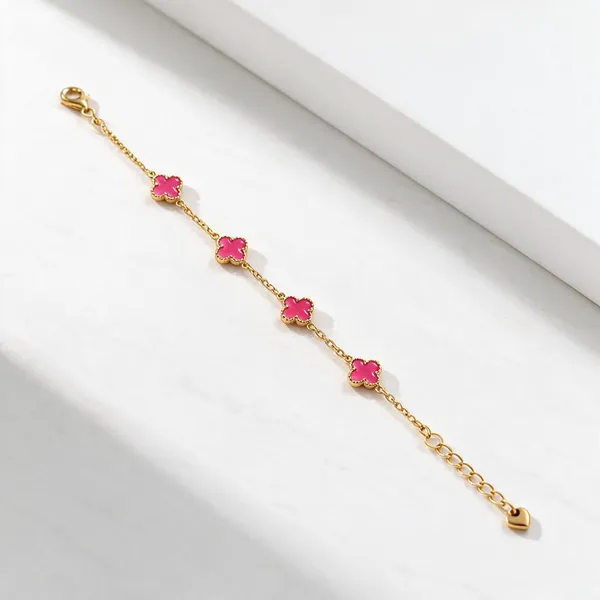 Pink_And_Gold_Tone_Enamel_Floral_Charm_Bracelet_For_Women_Pack_of_2