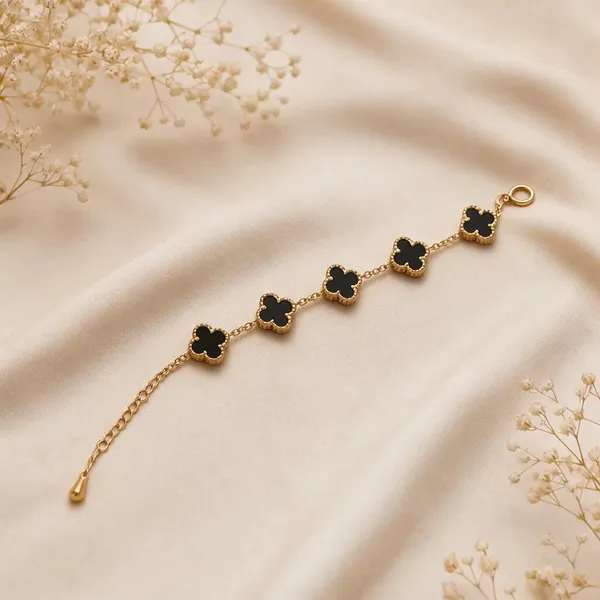 Gold_And_Black_Metal_Enamel_Clover_Charm_Bracelet_For_Women_Pack_of_2